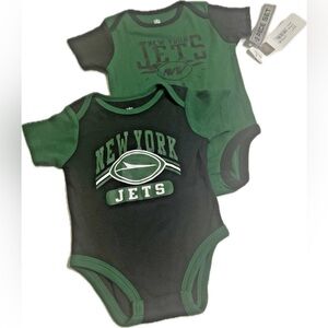 Set of 2 NFL Team One Piece New York Jets Size 6-9 Mo. Green / Black 100% Cotton